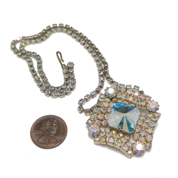 Vintage AB Rivoli Crystal Rhinestone Pendant Necklace, 1950s - Picture 6 of 10